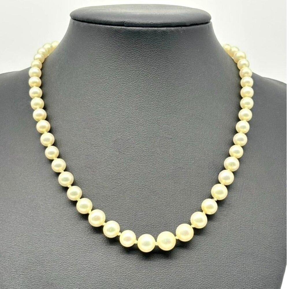 Ciner Single Strand Graduated Faux Pearl Necklace With Faux Pearl Clasp, Signed